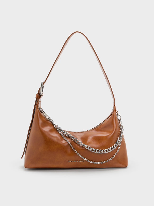 CHARLES & KEITH Women Delfina Chain Crossbody Bag_Distressed Tan