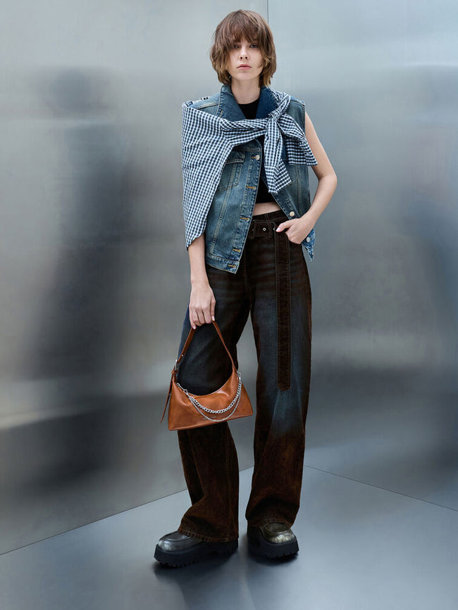 CHARLES & KEITH Women Atwood Chain Elongated Shoulder Bag -Distressed Tan
