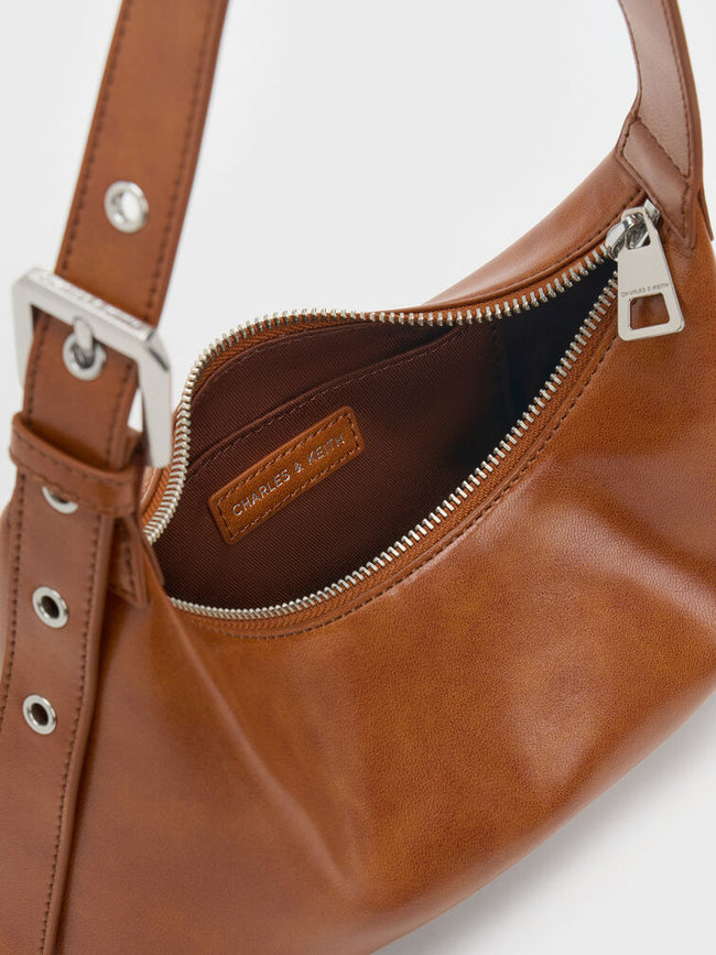 CHARLES & KEITH Women Atwood Chain Elongated Shoulder Bag -Distressed Tan