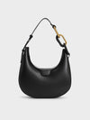 CHARLES & KEITH Kora Metallic-Accent Moon Bag_Black
