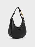 CHARLES & KEITH Kora Metallic-Accent Moon Bag_Black