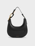 CHARLES & KEITH Kora Metallic-Accent Moon Bag_Black