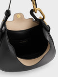 CHARLES & KEITH Kora Metallic-Accent Moon Bag_Black