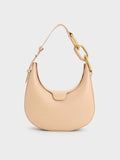 CHARLES & KEITH Kora Metallic-Accent Moon Bag_Beige
