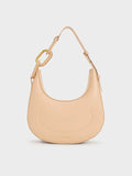 CHARLES & KEITH Kora Metallic-Accent Moon Bag_Beige