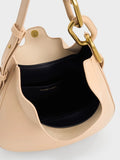 CHARLES & KEITH Kora Metallic-Accent Moon Bag_Beige