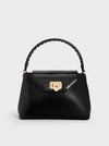CHARLES & KEITH Arwen Croc-Effect Braided-Strap Top Handle Bag_Black