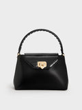 CHARLES & KEITH Arwen Croc-Effect Braided-Strap Top Handle Bag_Black
