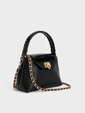 CHARLES & KEITH Arwen Croc-Effect Braided-Strap Top Handle Bag_Black