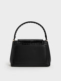 CHARLES & KEITH Arwen Croc-Effect Braided-Strap Top Handle Bag_Black
