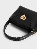 CHARLES & KEITH Arwen Croc-Effect Braided-Strap Top Handle Bag_Black