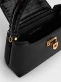 CHARLES & KEITH Arwen Croc-Effect Braided-Strap Top Handle Bag_Black