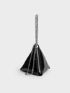 CHARLES & KEITH Patent Chain-Handle Triangle Clutch_Noir