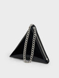 CHARLES & KEITH Patent Chain-Handle Triangle Clutch_Noir