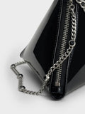 CHARLES & KEITH Patent Chain-Handle Triangle Clutch_Noir