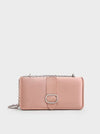 CHARLES & KEITH Satin Crystal-Buckle Chain-Handle Long Wallet_Nude