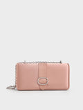CHARLES & KEITH Satin Crystal-Buckle Chain-Handle Long Wallet_Nude