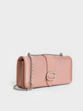 CHARLES & KEITH Satin Crystal-Buckle Chain-Handle Long Wallet_Nude