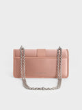 CHARLES & KEITH Satin Crystal-Buckle Chain-Handle Long Wallet_Nude