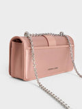 CHARLES & KEITH Satin Crystal-Buckle Chain-Handle Long Wallet_Nude