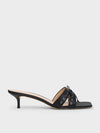 CHARLES & KEITH Satin Lace-Up Double-Strap Kitten-Heel Mules - Black Textured_Black Textured