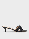 CHARLES & KEITH Satin Lace-Up Double-Strap Kitten-Heel Mules - Black Textured_Black Textured
