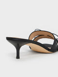CHARLES & KEITH Satin Lace-Up Double-Strap Kitten-Heel Mules - Black Textured_Black Textured