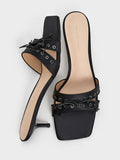 CHARLES & KEITH Satin Lace-Up Double-Strap Kitten-Heel Mules - Black Textured_Black Textured