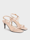 CHARLES & KEITH Chain-Strap Heeled Square-Toe Sandals_Nude