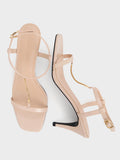 CHARLES & KEITH Chain-Strap Heeled Square-Toe Sandals_Nude