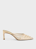 CHARLES & KEITH Mesh Metallic Sequinned Heeled Mules_Gold