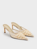 CHARLES & KEITH Mesh Metallic Sequinned Heeled Mules_Gold
