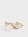 CHARLES & KEITH Mesh Metallic Sequinned Heeled Mules_Gold