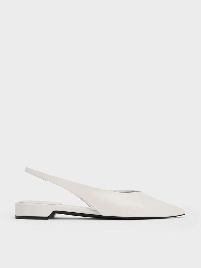 CHARLES & KEITH Women Pointed-Toe High-Vamp Slingback Flats_White