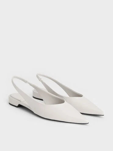 CHARLES & KEITH Women Pointed-Toe High-Vamp Slingback Flats_White