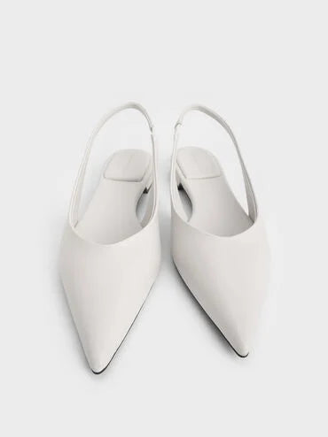 CHARLES & KEITH Women Pointed-Toe High-Vamp Slingback Flats_White
