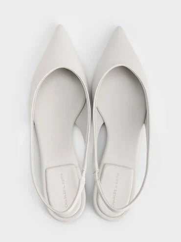 CHARLES & KEITH Women Pointed-Toe High-Vamp Slingback Flats_White