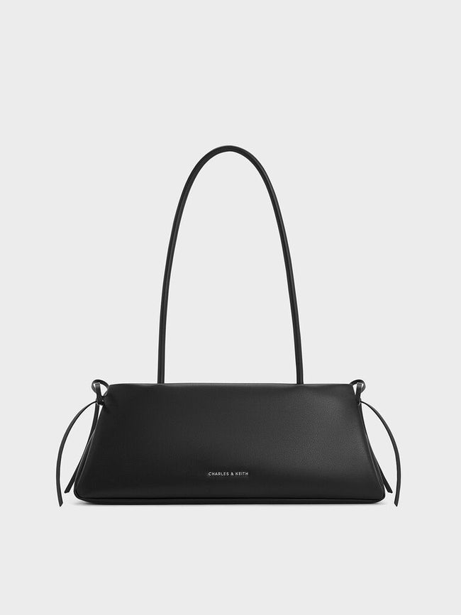 CHARLES & KEITH Women Hazel Bow Elongated Trapeze Shoulder Bag_Noir