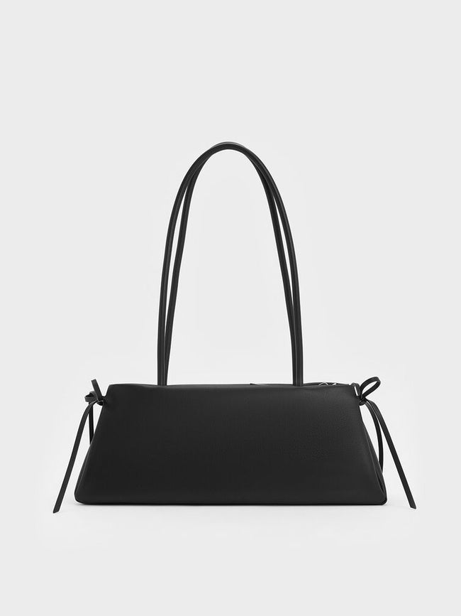 CHARLES & KEITH Women Hazel Bow Elongated Trapeze Shoulder Bag_Noir
