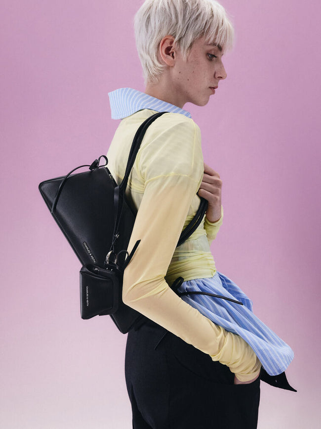 CHARLES & KEITH Women Hazel Bow Elongated Trapeze Shoulder Bag_Noir