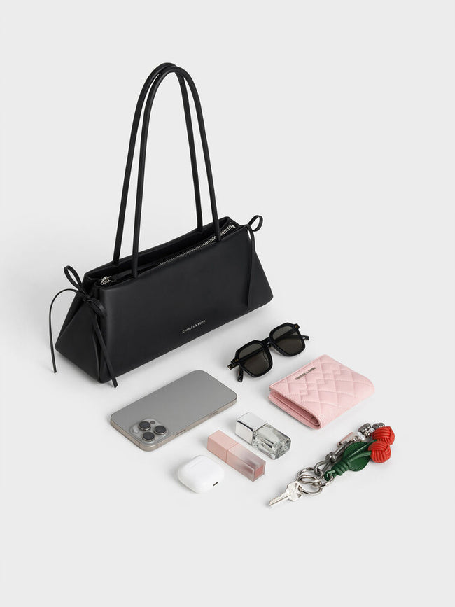 CHARLES & KEITH Women Hazel Bow Elongated Trapeze Shoulder Bag_Noir