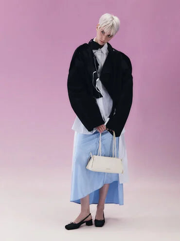 CHARLES & KEITH Women Hazel Bow Elongated Trapeze Shoulder Bag_Soft Pink