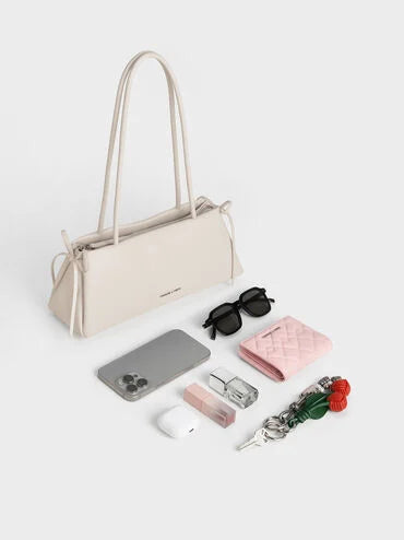 CHARLES & KEITH Women Hazel Bow Elongated Trapeze Shoulder Bag_Soft Pink