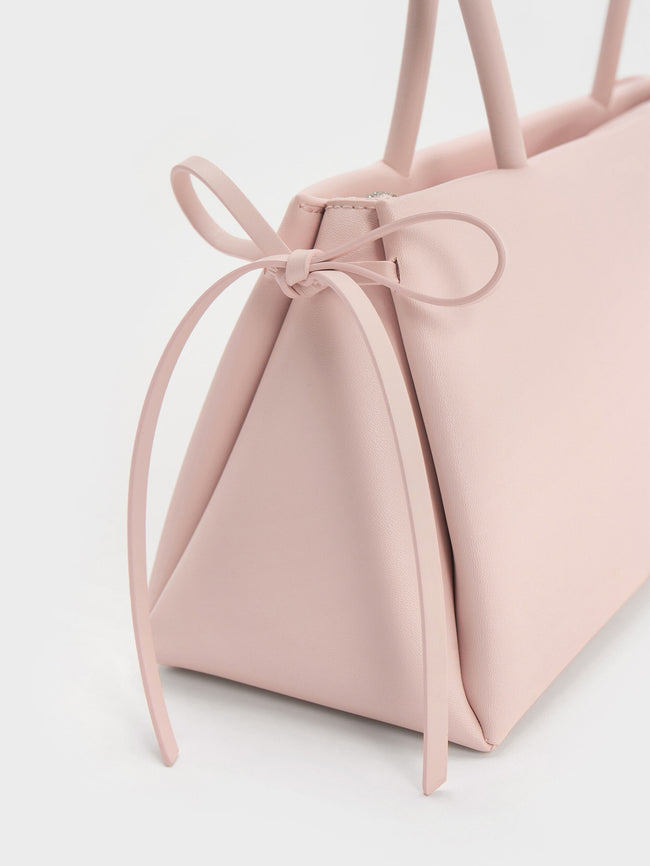 CHARLES & KEITH Women Hazel Bow Elongated Trapeze Shoulder Bag_Soft Pink
