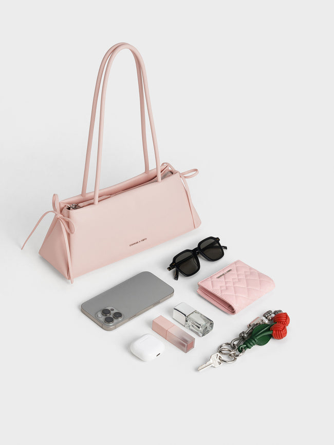 CHARLES & KEITH Women Hazel Bow Elongated Trapeze Shoulder Bag_Soft Pink