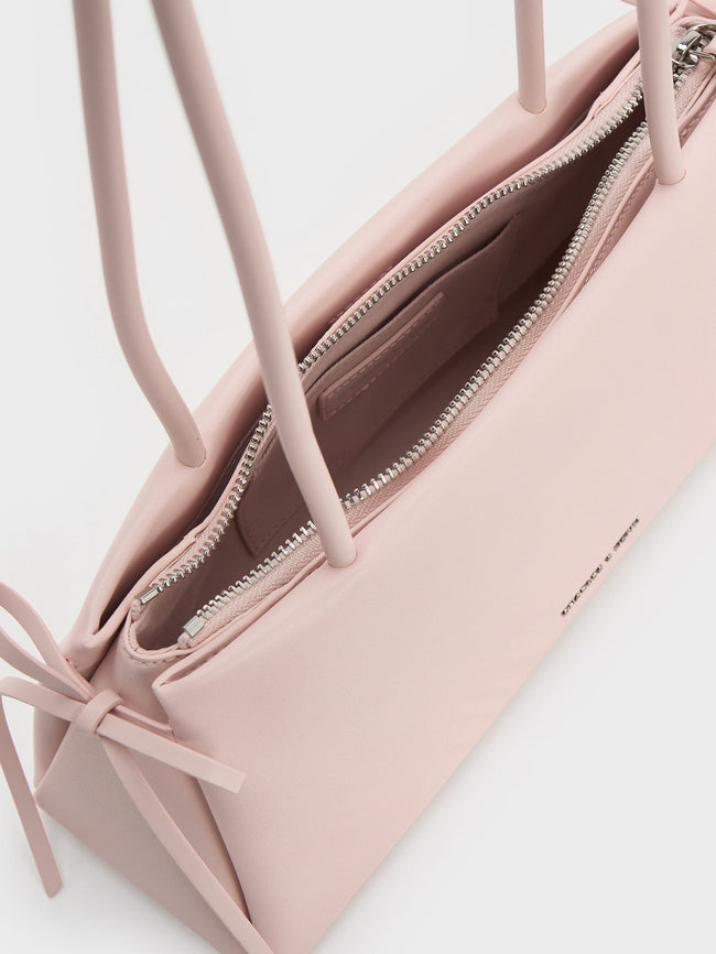 CHARLES & KEITH Women Hazel Bow Elongated Trapeze Shoulder Bag_Soft Pink