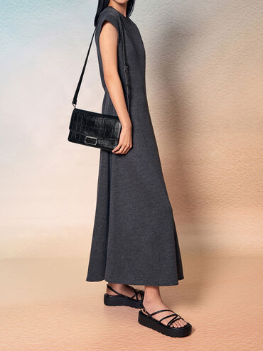 Liv Croc-Effect Grommet Chain-Handle Shoulder Bag_Noir