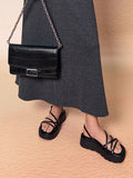 Liv Croc-Effect Grommet Chain-Handle Shoulder Bag_Noir