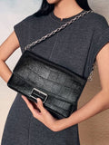 Liv Croc-Effect Grommet Chain-Handle Shoulder Bag_Noir