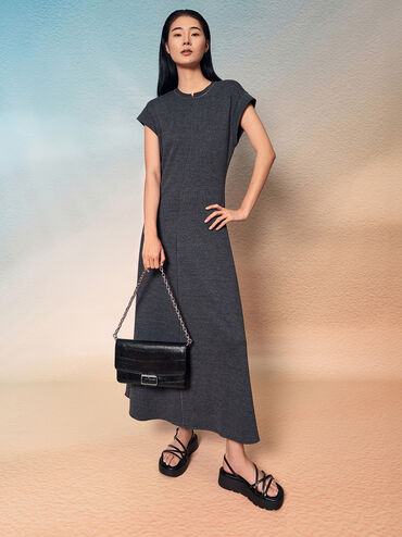 Liv Croc-Effect Grommet Chain-Handle Shoulder Bag_Noir